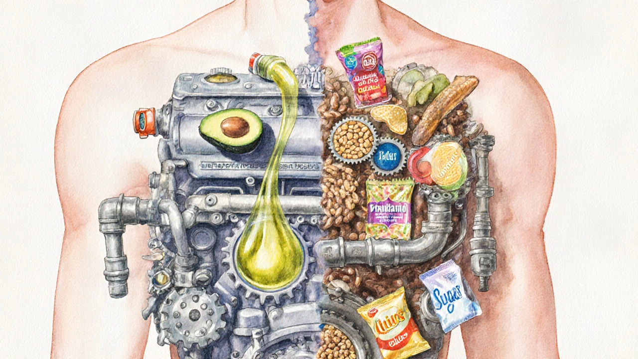 Человеческое тело как двигатель, питаемый полезными продуктами, в противовес переработанной еде