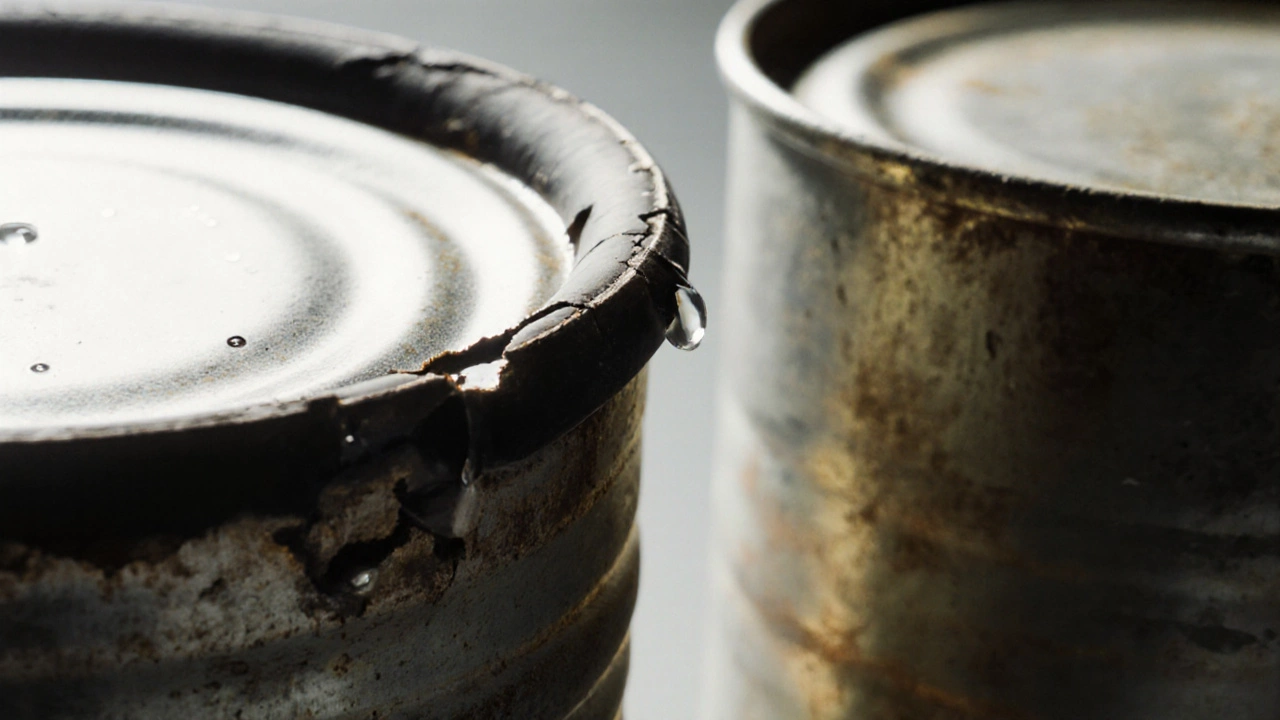 Повреждённый резиновый уплотнитель на металлической крышке, видны трещины и высыхание.