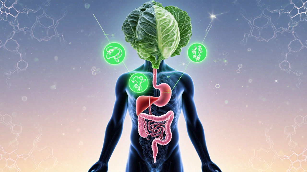 Силуэт человека с внутренними системами, укрепляемыми веществами из капусты