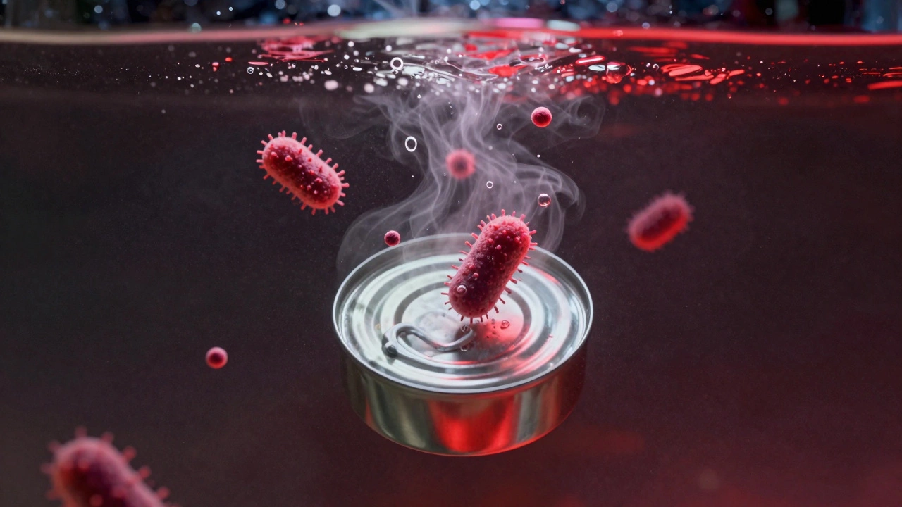 Микроскопические бактерии уничтожаются паром внутри кипящей воды.