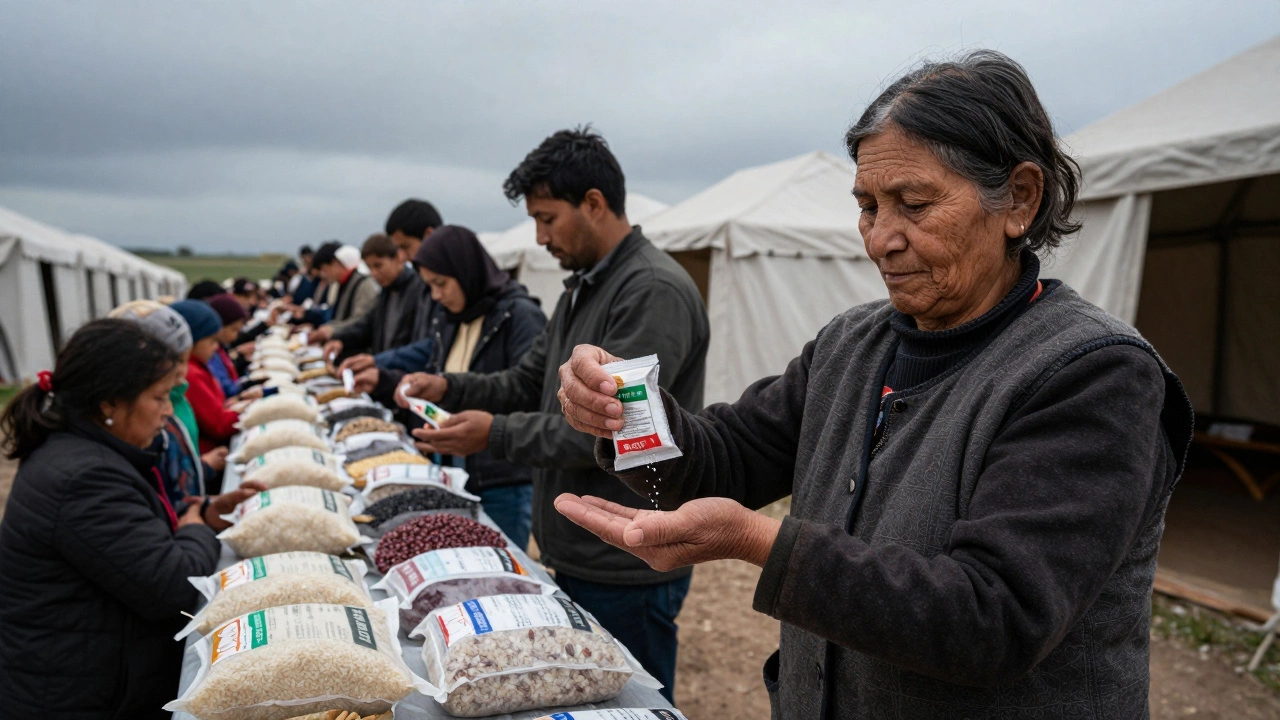 В лагере помощи люди получают рис, соль и бобы — основу выживания.
