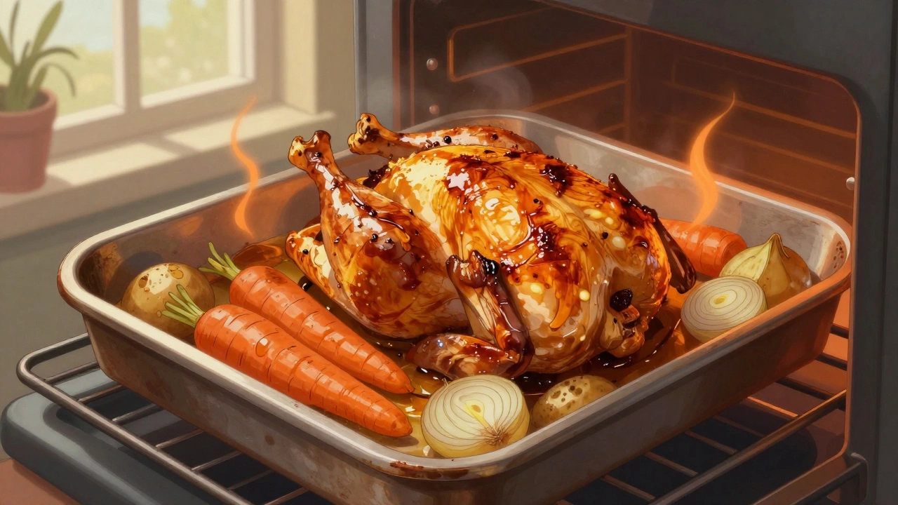 Курица и овощи, запечённые в духовке без масла, с хрустящей корочкой