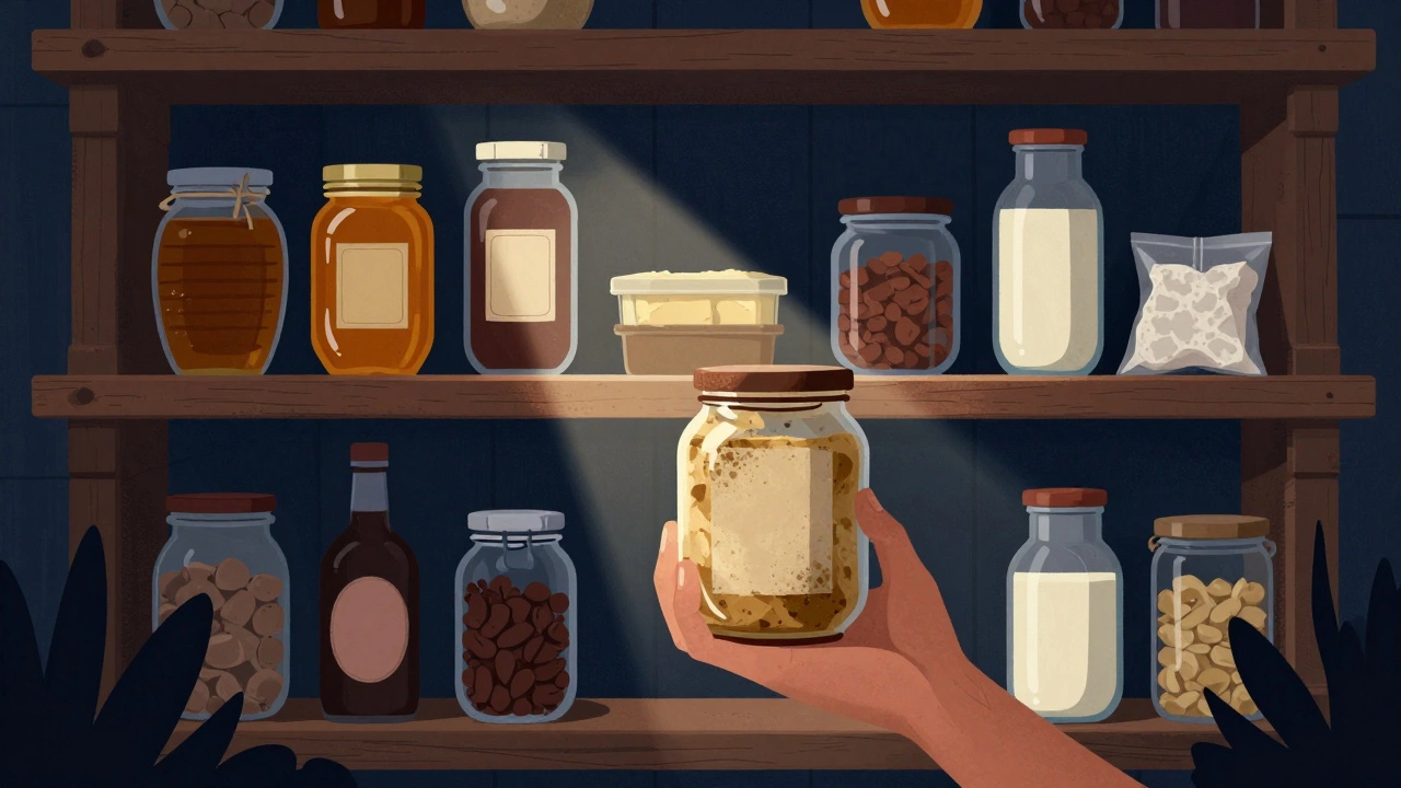 Подвальная кладовая с герметичными контейнерами продуктов, способных храниться десятилетиями.