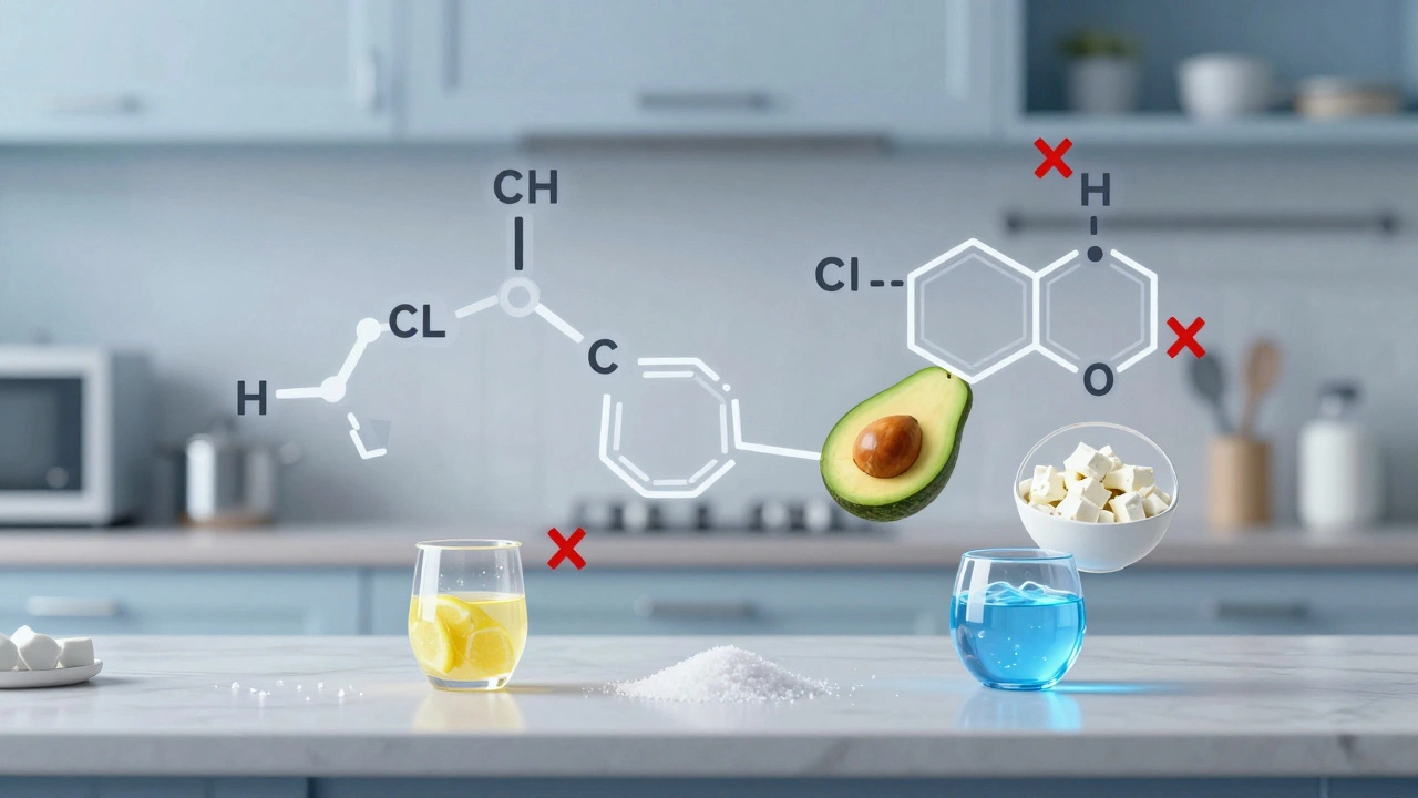 Схема молекул соли, не взаимодействующих с белками молока и ферментами авокадо.