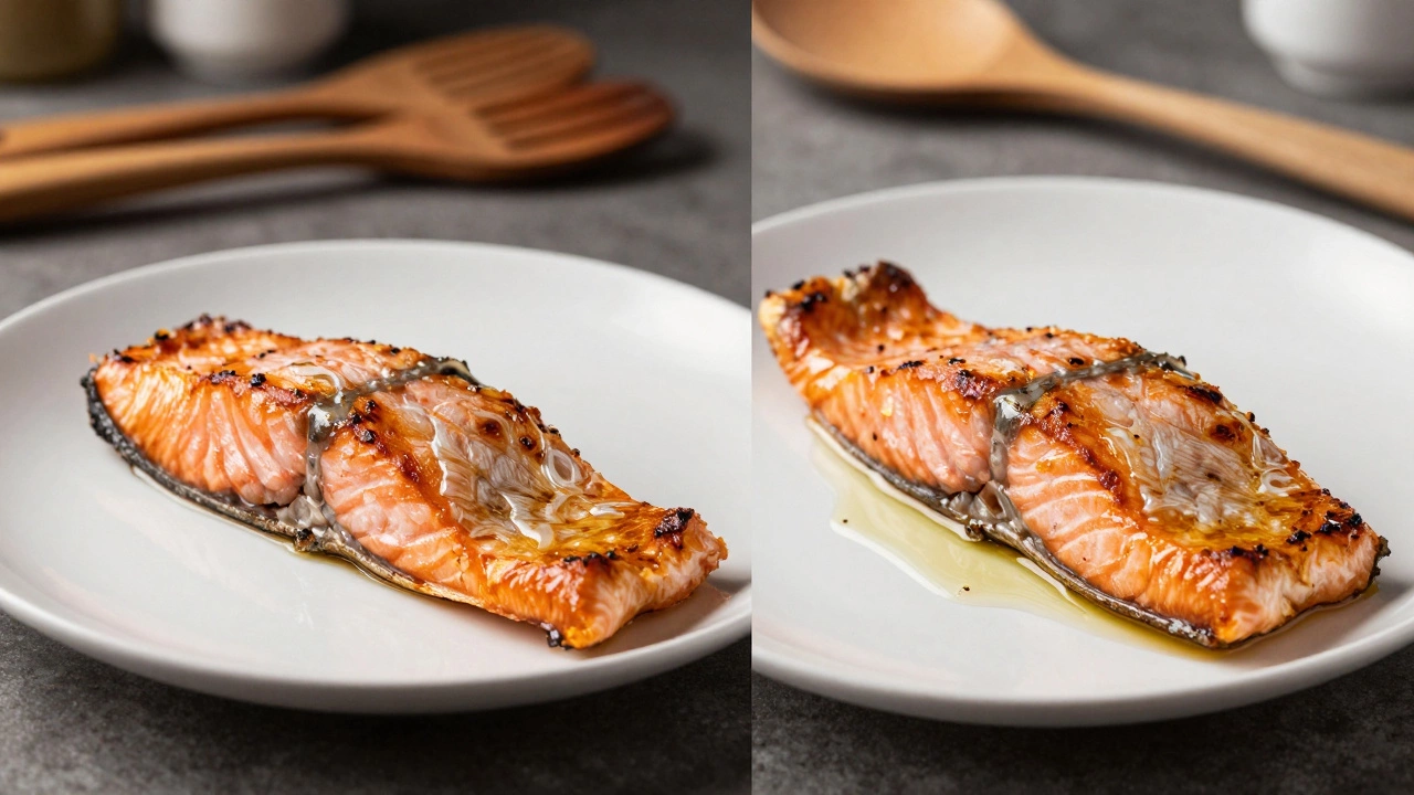Сравнение запеченной и жареной в масле рыбы на тарелках