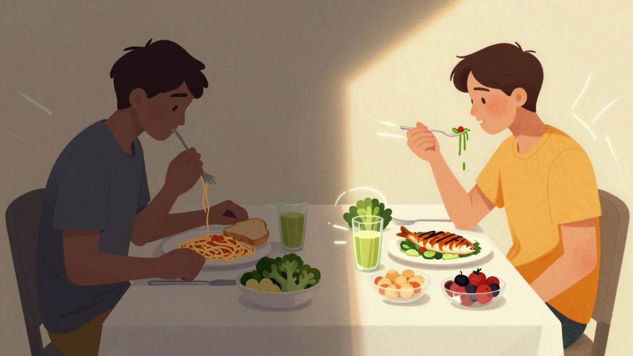 Два сценария питания: неправильный слева с тенью, правильный справа со светом.