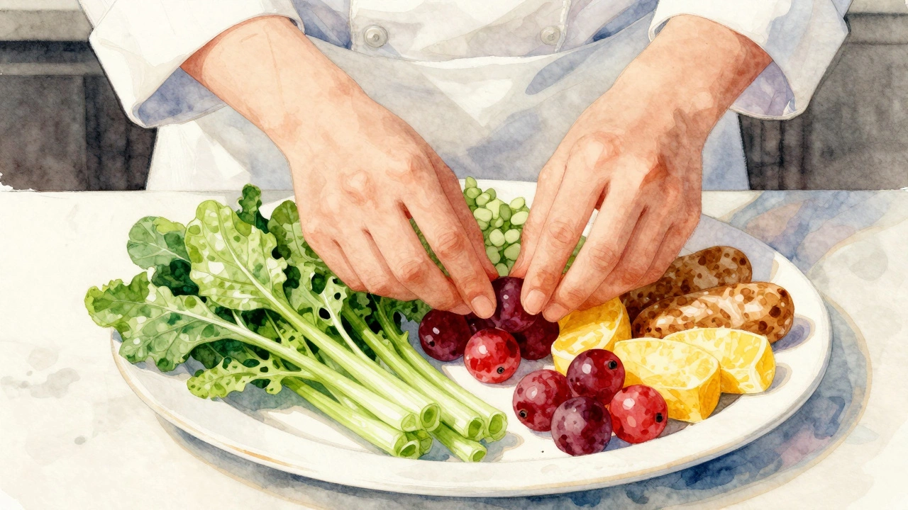 Художественная иллюстрация разнообразных продуктов на тарелке