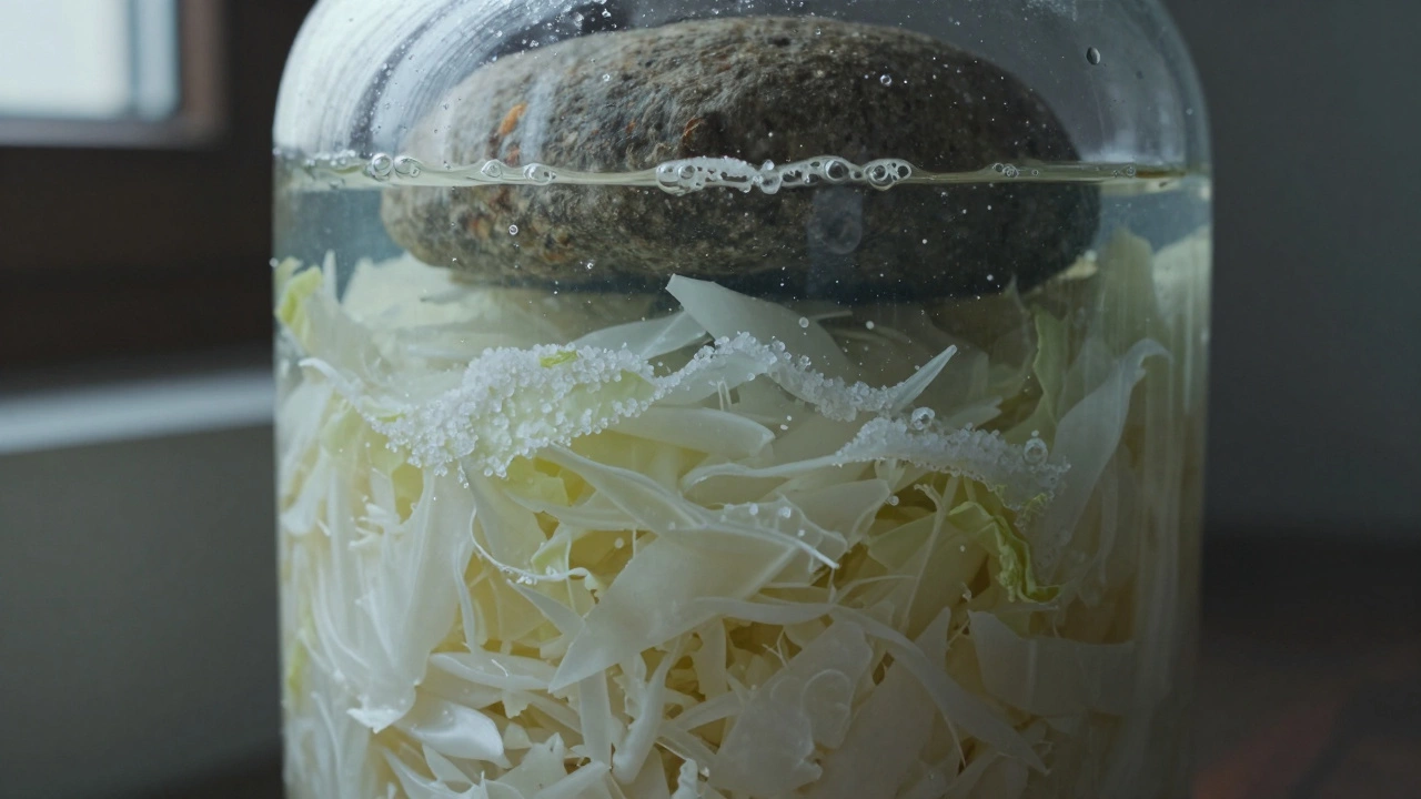 Квашеная капуста под гнетом в стеклянной емкости