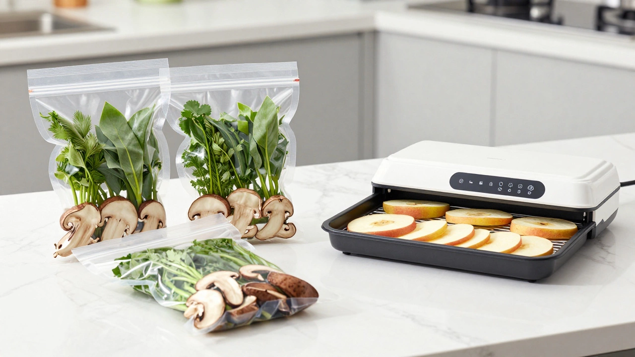 Вакуумная упаковка трав и сушка фруктов на современной кухне